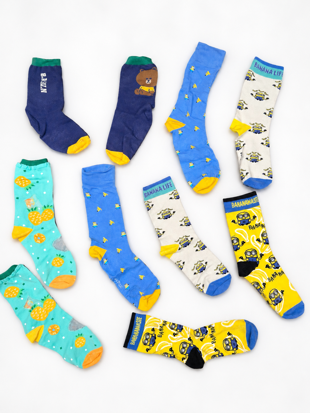 A source photo containing several colorful socks ready for on-device detection